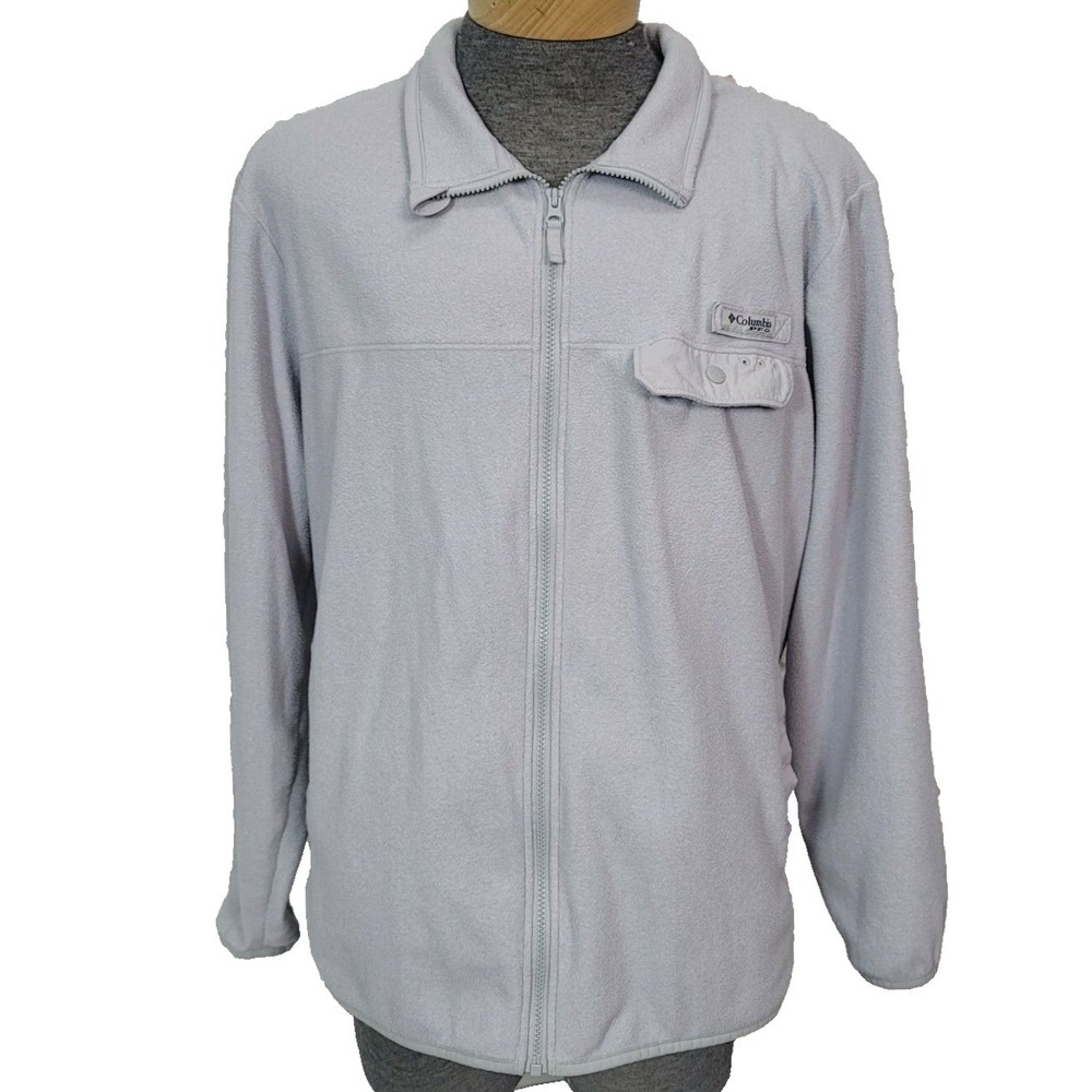 Columbia PFG Mens XL Gray Full Zip Fleece Fishing Jacket Logo Patch Gorpcore